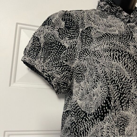 VTG 90s The Limited Black White Dot Floral Puff Cap Short Sleeve Button Shirt L - Picture 3 of 15